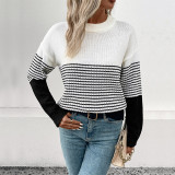 Women's Sweater Solid Striped Crew Neck Jumper