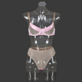 High Elastic Satin Splicing Mesh with Steel Ring Sexy Lingerie Set