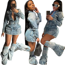 Sexy Multi-pocket Washed Denim Dress