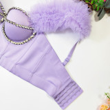 Removable Shoulder Straps and Ruffle Details Cute Purple Bustie