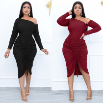 Sexy Slash Neck Drawstring Slit Midi Dress