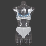 High Elastic Satin Splicing Mesh with Steel Ring Sexy Lingerie Set