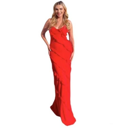 2023 Fashion Ladies Split Sundress Vestidos Sexy Ruffles Backless Party Club Dresses Women Elegant Deep V Neck Maxi Dress
