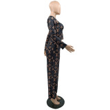 Casual Loose Soft Printed Square Neck Wide Leg Two Pieces