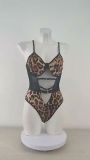 Strappy Halter Neck Leopard Print Sheer Seductive Bodysuit