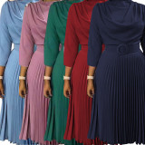 2023 women office dress african plus size solid color pleated midi dress elegant casual party dress ladies wear