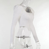 Retro Square Neck Puff Long Sleeve Herringbone Corset Crop Top