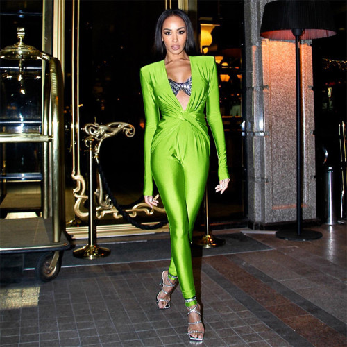 Deep V Hollow Out Long Sleeve Butt-Lifting Jumpsuit