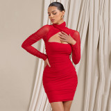 Mesh Long Sleeve Strapless Neckline Bodycon Dress