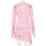 Sexy V-neck Flared Sleeves Slim Fit Lace Dress