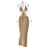 Backless V-neck Tie-waist Beach Dress