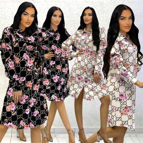2023 Autumn Fashion Print Women's Shirt Dress