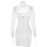 Mesh Long Sleeve Strapless Neckline Bodycon Dress