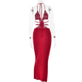 Backless V-neck Tie-waist Beach Dress