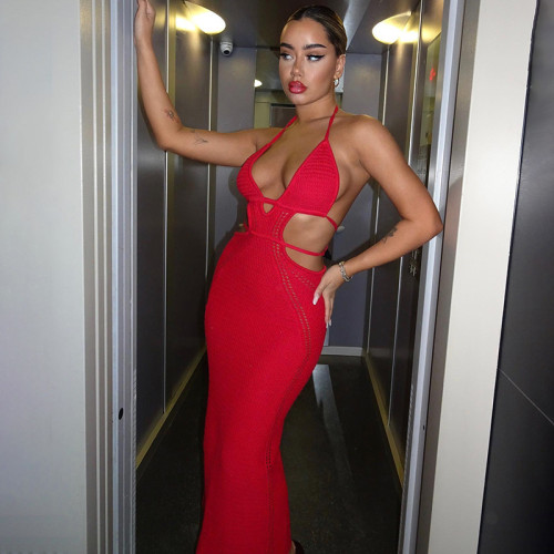 Backless V-neck Tie-waist Beach Dress