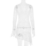 Sexy V-neck Flared Sleeves Slim Fit Lace Dress