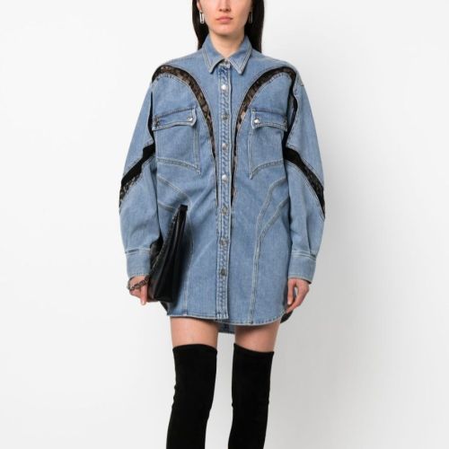 Autumn Fashion Women's Lace Split Splicing Shirt Denim Jacket