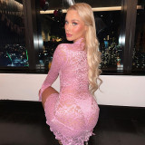 Sexy V-neck Flared Sleeves Slim Fit Lace Dress