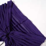 Long-sleeved Wrap-around Crop Top and Skirt Knit Set