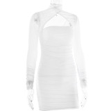 Mesh Long Sleeve Strapless Neckline Bodycon Dress