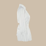 Hollow-out Backless Design White Long-Sleeved Waist Cinching Shirt