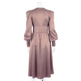 Woudeyou's Exquisite Lantern Sleeves Satin Dress with