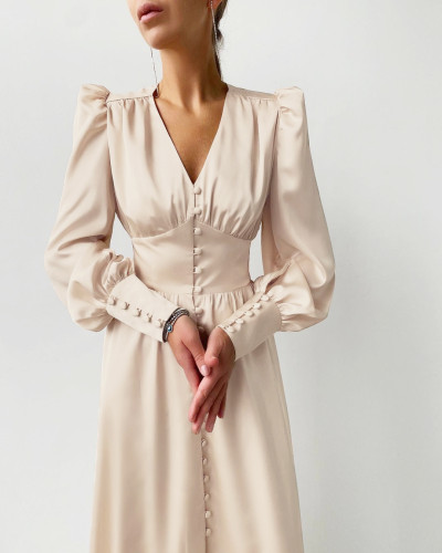 Woudeyou's Exquisite Lantern Sleeves Satin Dress with