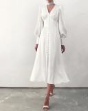 Woudeyou's Exquisite Lantern Sleeves Satin Dress with