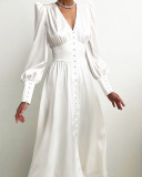 Woudeyou's Exquisite Lantern Sleeves Satin Dress with