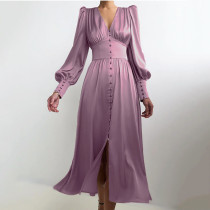 Woudeyou's Exquisite Lantern Sleeves Satin Dress with Woudeyou's Exquisite Lantern Sleeves Satin Dress with