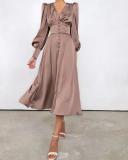 Woudeyou's Exquisite Lantern Sleeves Satin Dress with
