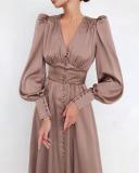 Woudeyou's Exquisite Lantern Sleeves Satin Dress with
