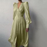 Woudeyou's Exquisite Lantern Sleeves Satin Dress with