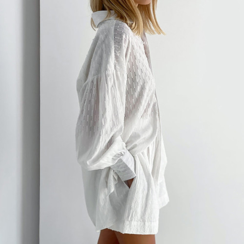 Exquisite Floral Bubble Sleeve Top and Shorts Set