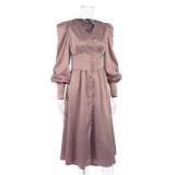 Woudeyou's Exquisite Lantern Sleeves Satin Dress with