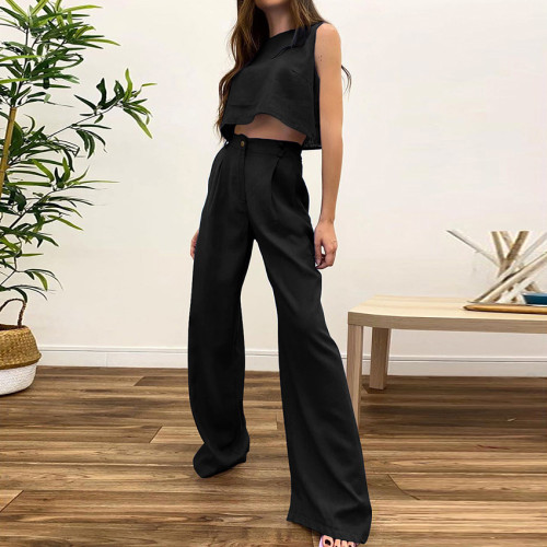 Sleek & Stylish Monochrome Sleeveless Top and Long Pants Set