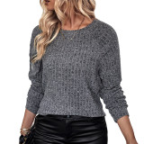 Autumn Women's Long Sleeve Solid Color Knitted Tops