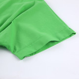 Cotton Short-Sleeved Long Pants Two-Piece Set with Belt