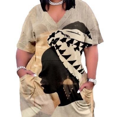 Customized Pattern Plus Size V Neck Dress 3D Printed Women's Loose Casual Fashion Midi Dress