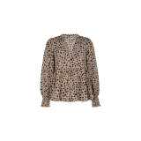 Solid Long Sleeve V Neck Leopard Print Tee
