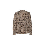 Solid Long Sleeve V Neck Leopard Print Tee