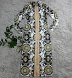 Elegant Printed Hip-hugging Long Sleeve Long Dresses
