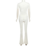 Slimming Short-Sleeved Top and High-Waisted Casual Pants Set