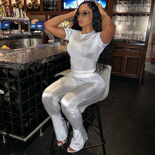 Slimming Short-Sleeved Top and High-Waisted Casual Pants Set