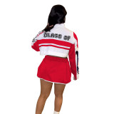 Fashion Printed Buttons Detachable Two Piece Women Cropped Jacket And Mini Skirt Matching Set
