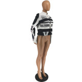 Fashion Printed Buttons Detachable Two Piece Women Cropped Jacket And Mini Skirt Matching Set