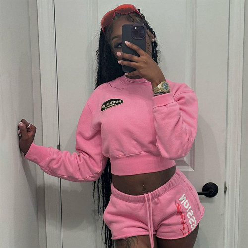 Fashionable Printed Slim-fit Long Sleeve Hoodie and Casual Shorts Set