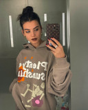 Kanye West Graffiti Foam Letter Skull Hoodie Velvet Pure Cotton Jacket
