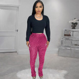 Street Striped Patchwork Regular Mid Waist Patchwork Bottoms