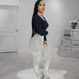 Street Striped Patchwork Regular Mid Waist Patchwork Bottoms
